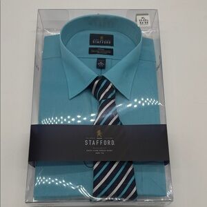 Stafford men's aqua blue tailored fit easy-care dress shirt